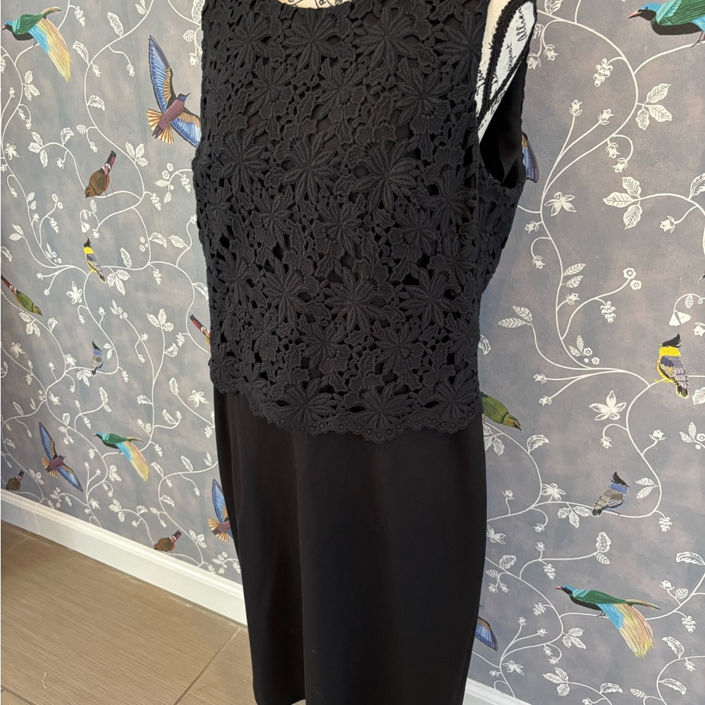 NWT Talbots Black Ponte Floral Embroidered Lace Formal Sheath Dress Women 16P - Picture 6 of 16